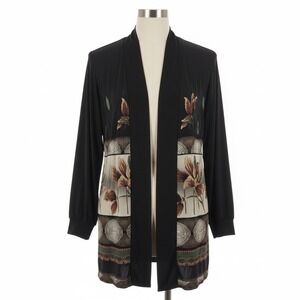 LS Collections Sunu Cardigan Small Open Front Floral Leaf Nature Print Slinky